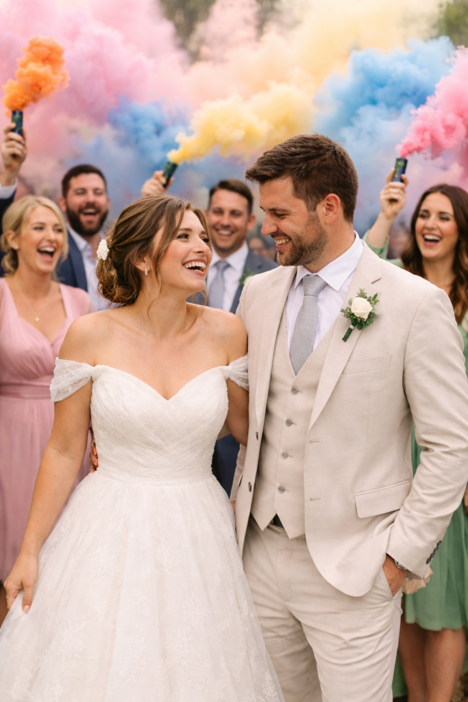 Wedding coloured smoke bombs